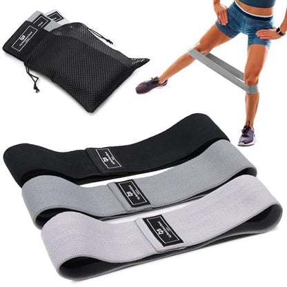 Healthsmart Fabric Resistance Bands, Targets Abs, Glutes, Quads, Calves, Hamstrings, 3 Bands with Variable Resistance Levels, Minimum 15lbs and Maxes at 70lbs, Travel Case & Exercises Included - color: Greys