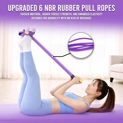 Pedal Resistance Band for Sit-Up & Stretching 4-Tube Foot Pedal Pull Rope for Abs, Waist and Arm Workout Purple Elastic Yoga Fitness Equipment for Home Gym Full Body Toning