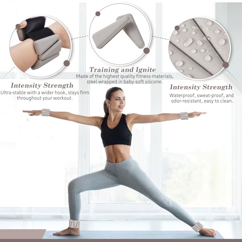 Wrist and Ankle Weights for Women Men Set of 4(1 lb Each) adjustable Arm Leg Silicone Weighted Wristbands Bracelets for Pilates Yoga Gym Workout Running Walking Strength Training(Beige) - color: Milk Tea Brown