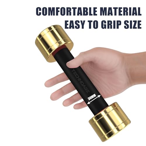 TECHNOAGE Round Dumbbell Sets with Steel Handle, Odorless Neoprene rubber Handle Cover - color: Black-6PC