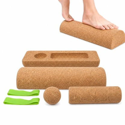 Cork Balance Board & Foot Roller Set, Ankle Strengthener for Yoga