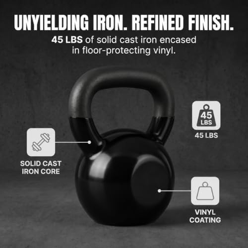 Amber Fight Gear Vinyl Coated Kettlebell Weights | Solid Cast Iron Kettle Bells for Strength Training, Core Workouts & Cardio | Home Gym Exercise Equipment for Men & Women | 5 lbs to 70 lbs