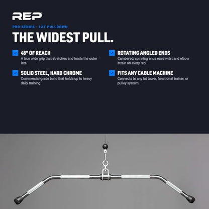 REP Fitness LAT Pulldown and Low Row Cable Machine Attachments and Functional Trainer Attachments – Curl Bar, D-Handle, Ankle Cuff, Tricep Rope, Sports Handle, Straight Bar, Row, Chinning Triangle - style: 48 Solid Lat Bar Pro Style