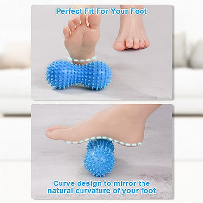 URAQT Spiky Massage Ball Set, 2 Pack Physical Therapy Massage Balls, Hard Lacrosse Ball & Spiky Massage Ball for Myofascial Release and Trigger Point Deep Tissue Massage (Blue)