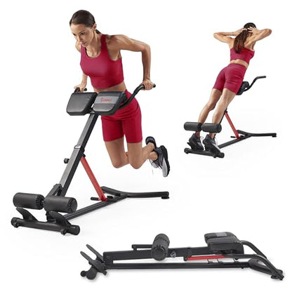 Sunny Health & Fitness Multi-Function Roman Chair with Dip Station & Sit-Up Bench, Adjustable Heavy-Duty Strength Training Equipment for Glutes, Core & Lower Body Workouts, Hyperextension Machine for Home Gym