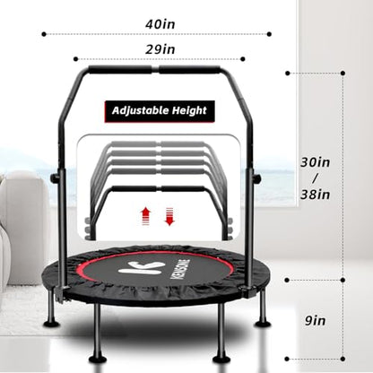 KENSONE 40"/48" Foldable Mini Trampoline, Indoor Trampoline for Kids, Adults Indoor/Garden Workout, Fitness Rebounder with Adjustable Foam Handle, Max Load 330/450 lbs