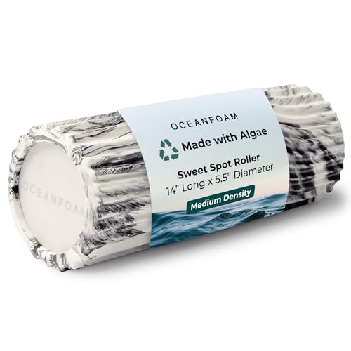 Oceanfoam Sweet Spot Medium Exercise Foam Roller 14"x5.5" – Medium Density Travel Foam Roller for Physical Therapy, Deep Tissue Massage, Yoga, Pilates, Classic Exclusive Wave Texture (Black Marbled)
