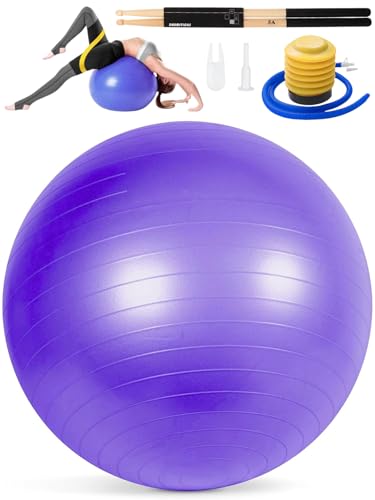 Cardio Drumming Set, 15.6" Exercise Ball with Pump & Cardio Drumming Sticks Adults Premium Aerobic Drumming Kit for Stability, Rhythm, Gymnastics - color: Purple