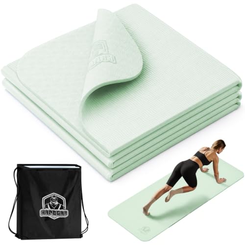HAPBEAR Foldable Yoga Mat - 72"x24"x0.24" (6mm), Non-Slip TPE Exercise Mat - color: Green