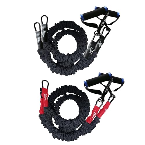 Valor Fitness Resistance Bands - 5lb to 25lbs - Carabiners Attached & 2 Bands per Weight Option with Handles– Sheath Covered - Strength Training New Compact 39" Design - Wall Door Rack Mount Options - color: Black - Set of 20 & 25lb Pairs