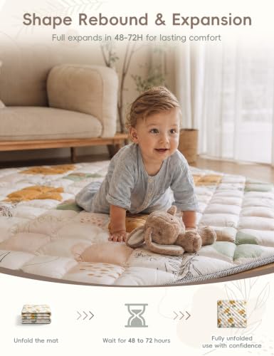 Dessports Baby Play Mat for Floor, 79x71 Thick Washable Foldable Tummy Mat - size: 79x71in