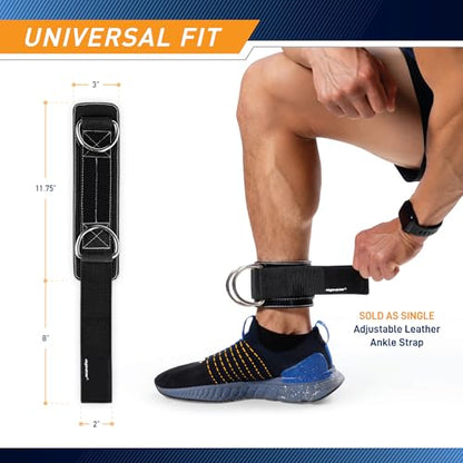 MARCY Apex Adjustable 3" Heavy-Duty PU Leather Ankle Cuff with Soft Lining – Cable Machine Attachment for Strength Training, Glute Workouts, and Lower Body Exercises for Men & Women
