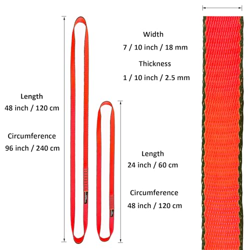 18MM Nylon Climbing Slings Runners 23 kN Strong Webbing Straps for Rock Climbing, Rappelling, Swing, Yoga Hammock etc - color: 2PCS Red, size: 24inch/60cm