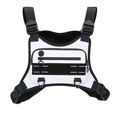 Muserise Sports Chest Bag For Men Women, Water Resistant Lightweight Front Chest Pack, Running Vest Bag With Built-In Phone Holder & Extra Storage For Workouts, Running, Cycling (White)