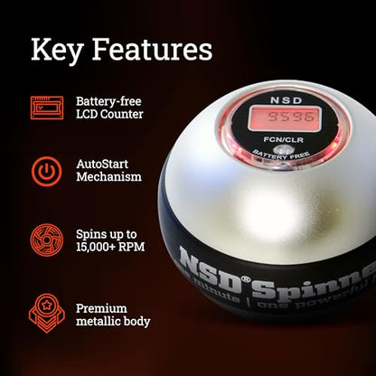 NSD Manual Thumb Wind Start Spinner Gyro Ball – Up to 15,000-18,000 RPM Premium & Durable Hand Strengthener and Wrist Exerciser for Grip Strength Training, Forearm Workout, and Pain Relief - size: Thumb-Wind Start XL Metal