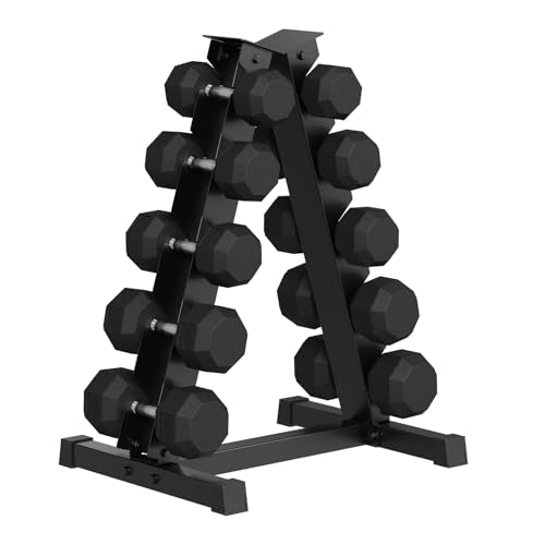 Hex Dumbbell Sets with Rack, 350LB (25-45Lb, 5 Pairs) Rubber Coated Dumbbell Weight Set and Storage Rack,Multiple Sizes Exercise & Fitness Dumbbells for Muscle Toning, Strength Building & Full Body Workout