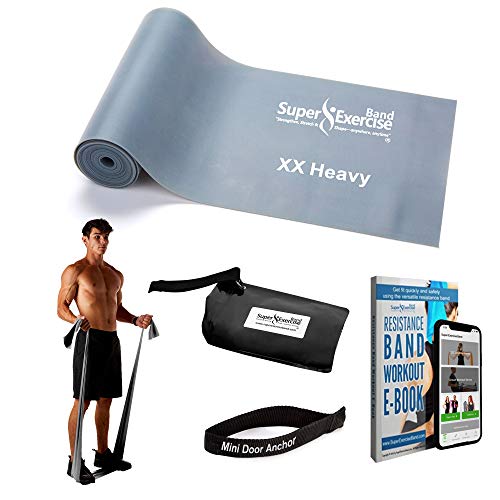 Resistance Bands for Working Out | 7Ft Long Resistance Bands |Super Exercise Bands with Carry Pouch and Door Anchor I Latex Free Workout Bands Including an Exclusive Workout App and E-Book - color: XXHeavy Gray