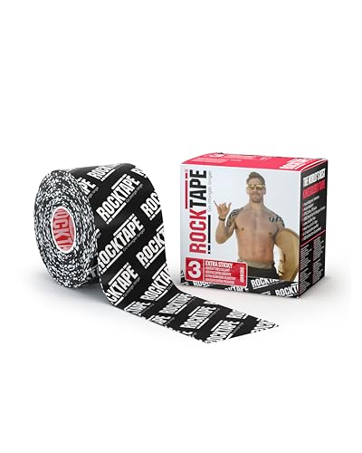 RockTape Extra Sticky Kinesiology Tape - Athletic Tape for Muscle Pain Relief, Injury Recovery - Microscopic Skin Lifting & Decompression - Sweat & Water Resistant - color: Logo Black, style: EXTRA STICKY