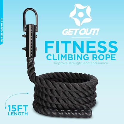 Get Out! Workout Fitness Training Climbing Rope in Black – Battle Rope for Kids & Adults Outdoor & Indoor Gym Exercise - style: 15ft