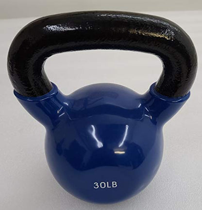 TDS -30 lb. Vinyl Coated ON CAST Iron Kettlebell: with Wide Smooth Handle and Flat Bottom for Stability.