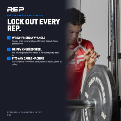 REP Fitness LAT Pulldown and Low Row Cable Machine Attachments and Functional Trainer Attachments – Curl Bar, D-Handle, Ankle Cuff, Tricep Rope, Sports Handle, Straight Bar, Row, Chinning Triangle - style: Tricep Pressdown Bar