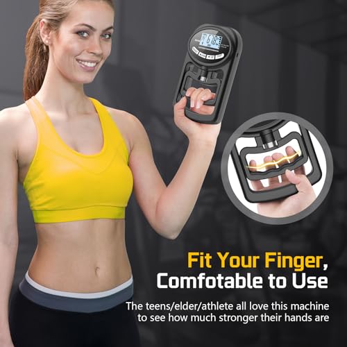 Hand Grip Strength Tester Trainer - Electronic Hand Dynamometer Forearm Grip Strengthener Exerciser Digital Training Gauge 265 Lbs 120 Kgs for Sport Home School Use