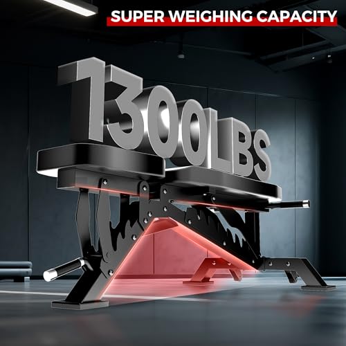 Weight Bench, Adjustable Workout Bench for Home Gym Full Body Workout, 1300LBS Weight Capacity Bench Press, Flat/Incline Bench with 33" Extra-Long Backrest & Wheels - color: black
