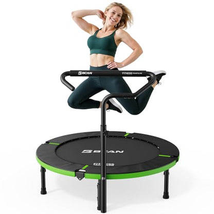 BCAN 40"/38" Foldable Mini Trampoline, Rebounder Trampoline for Adults, U/T Adjustable Foam Handle, Exercise Rebounder for Adults Indoor/Garden Workout, Max Load 330lbs/440lbs