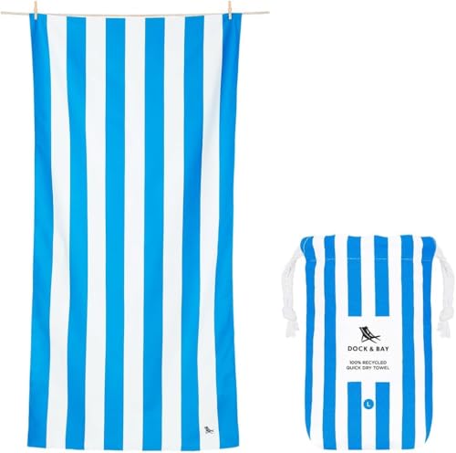 Dock & Bay Beach Towel - Quick Dry, Sand Free - Compact, Lightweight - 100% Recycled - Includes Bag - Cabana - Blue - Large (160x90cm, 63x35) - color: Cabana - Blue, size: Large (160x90cm, 63x35")