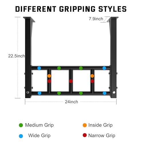 Pull Up Bar Wall Mounted, 600lbs Heavy Duty Chin Up Bar, 24" Multi-Grip Strength Training Pull-up Bars, for Garage Indoor Basement Workout Strength Training Equipment with Round Anchors