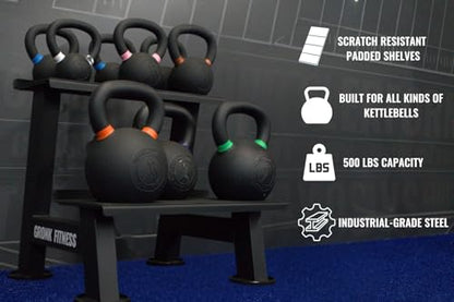Gronk Fitness Kettlebell Rack | 2-Tier Heavy-Duty Weight Storage Shelf for Home Gym | Scratch-Resistant Padded Shelves | Organize Kettlebells, Dumbbells, and Gym Equipment | Easy Assembly