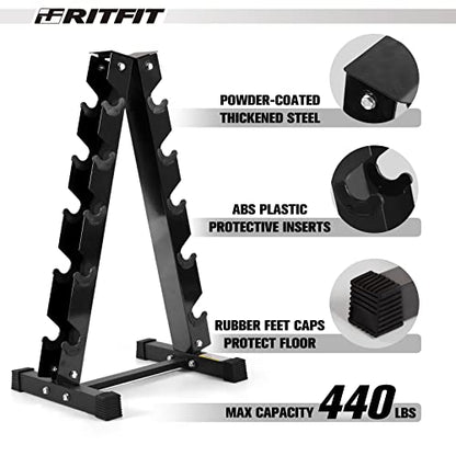 RitFit Rubber Hex Dumbbell Set with Storage Weight Rack - style: 200 LBS (5-35LB)