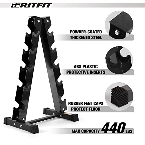RitFit Rubber Hex Dumbbell Set with Storage Weight Rack - style: 200 LBS (5-35LB)