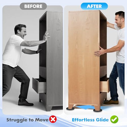 16-Pack Furniture Sliders for Hardwood Floors & Carpet, Save 80% Effort Safely and Easily, The Glide Tool Set for Heavy Furniture and Appliances, Reusable Moving Pads (8 Plastic & 8 Felt, 3.5" Slider)