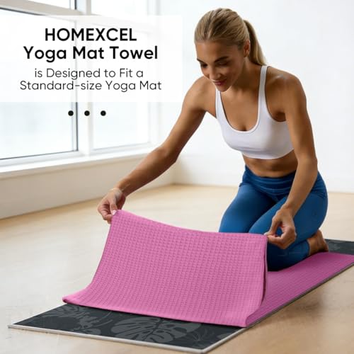 HOMEXCEL Hot Yoga Towels 2 Pack, (26.5" x 72") Non-Slip & Ultra-Absorbent Microfiber Yoga Mat Towels for Hot Yoga, Pilates, Exercise, Fitness, Bikram and Workout, Blue/Pink - color: Blue/Pink