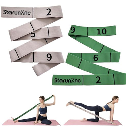 Yoga Stretch Strap for Flexibility, 2 Pack – 10 Loops Stretching Strap for Yoga, Pilates & Physical Therapy, Elastic Non-Slip Nylon Fabric, 8 ft Length