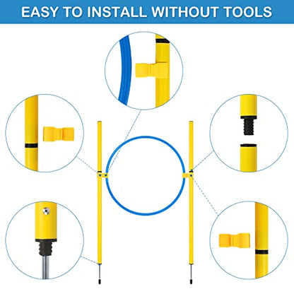 Dog Agility Course Backyard Set - Agility Training Equipment for Dogs Starter Kit-Pet Outdoor Games with Tunnel, Weave Poles, Adjustable Hurdle, Jump Ring, Pause Box, Toys and Carrying Bag