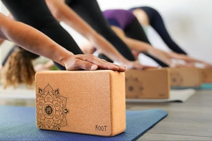 YOGA BLOCKS (ROOT Premium Cork Blocks (2) with Resiliance Bands), BAMBOO