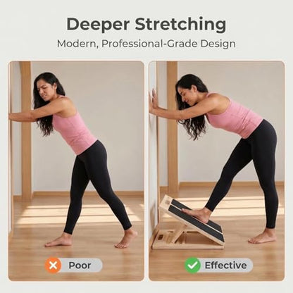 Slant Board for Calf Stretching, Portable Wooden Slant Board with 5 Adjustable Angles, Non-Slip 300lb Weight for Squats, Calf Muscles, Knees, Heel, Ankle, for Home, Gym, Office