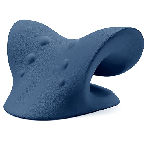 RESTCLOUD Neck and Shoulder Relaxer, Cervical Traction Device for TMJ Pain Relief and Cervical Spine Alignment, Chiropractic Pillow, Neck Stretcher (Dark Blue) - color: Dark Blue