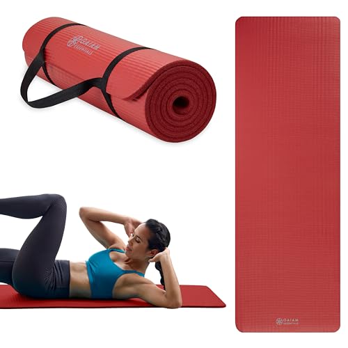 Gaiam Yoga Mat, Pilates & Exercise Mat, Thick Mat 2/5" (10mm) Workout Mat with Easy-Cinch Carrying Strap for Home & Gym Workouts - color: Red