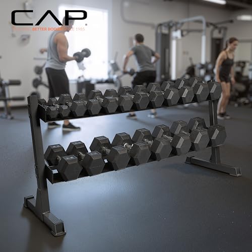 CAP 280 LB, 550 LB, 1200 LB Dumbbell Set with Horizontal 2-3 Tier Rack, Rubber Hex Free Weights, Home Gym Weight Set for Strength Training