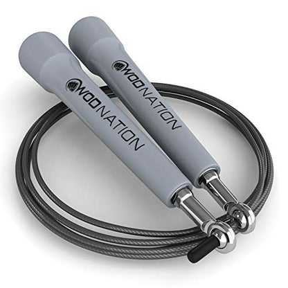 WOD Nation Adjustable Speed Jump Rope For Men, Women & Children - Blazing Fast Fitness Skipping Rope Perfect for Boxing, MMA, Endurance - color: Grey