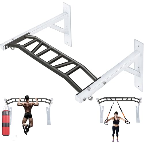 Upgrade Pull Up Bar Wall Mounted,Heavy Duty Multi Grip Chin Up Bar for Strength Training, 600 lbs Capacity, Durable Steel Construction, Perfect for Home and Garage Workouts - color: White and Black