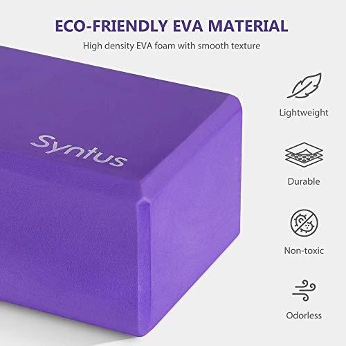 Syntus Yoga Block and Yoga Strap Set, Soft Non-Slip Yoga Blocks 9×6×4 inches, 8FT Metal D-Ring Strap for Yoga, General Fitness, Pilates, Stretching and Toning