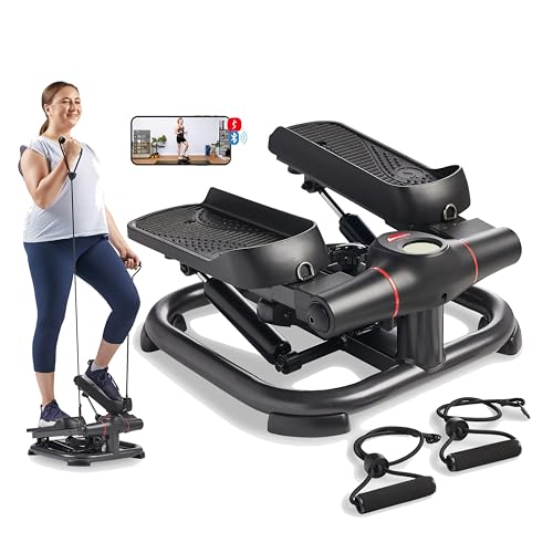 Sunny Health & Fitness 2-in-1 Power Stepper, 400 lb Weight Capacity, Resistance Bands, Height-Adjustable, Low-Impact Cardio, Bluetooth + SunnyFit App, SF-S021054