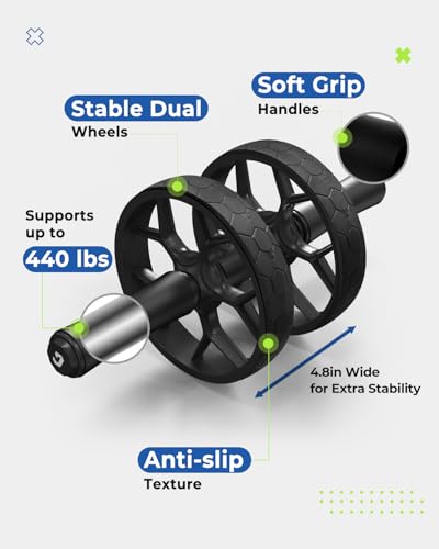 VINSGUIR Ab Roller Wheel for Beginners to Pros, Ab Roller with Adjustable & Detachable Resistance Band, Core Workout Equipment for Home Gym, Abdominal Wheel with Exercise Guide and Knee Pad, Men Women