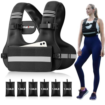 Adjustable Weighted Vest for Women Men, 6-12lb/12-20lb/20-32lb Comfort Fit - U-Shaped Ergonomic Weight Vest with 6 Removable Iron Sandbags, Large Front Mesh Pocket & Reflective Strips, Ideal for Running, Walking, Strength Training, HIIT, Cardio Workouts -