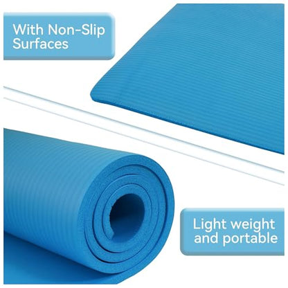 Fitvids Yoga Mat, 1/2-Inch Extra Thick High Density Exercise Mat, Anti-Tear Exercise Yoga Mat with Carrying Strap, Suitable for Various Yoga Exercises - color: Blue