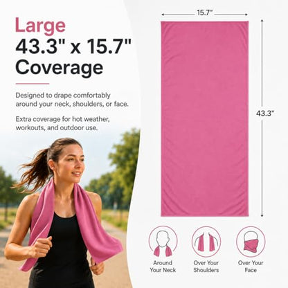 Ice & Sweat Towels, 43.3" x 15.7" - Cooling Neck Wraps for Summer Heat - Quick Cool Down for Gym, Running, Golf, Yoga & Sports